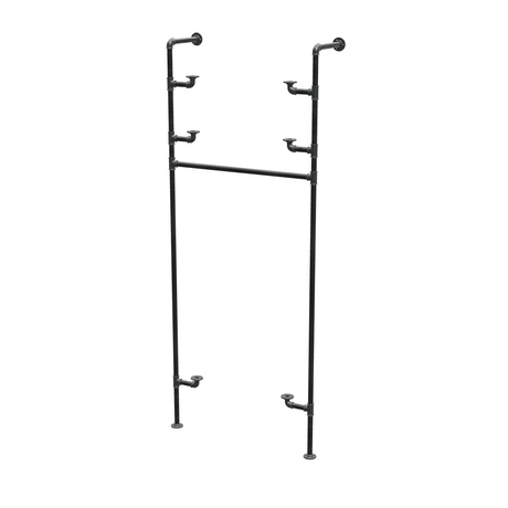 Étagère-penderie murale en tuyaux de plomberie noirs Ø 27 mm — largeur 80 cm, 3 tablettes, vue de trois quarts sur fond blanc