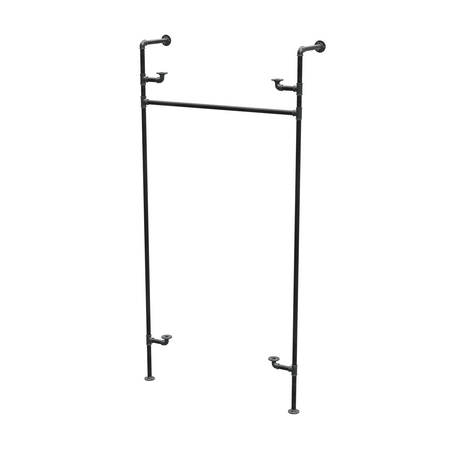 Étagère-penderie murale en tuyaux de plomberie noirs Ø 27 mm — largeur 100 cm, 2 tablettes, vue de trois quarts sur fond blanc