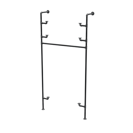 Étagère-penderie murale en tuyaux de plomberie noirs Ø 27 mm — largeur 100 cm, 3 tablettes, vue de trois quarts sur fond blanc