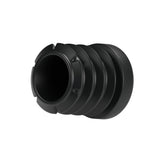 Czarna zaślepka lamelowa do złączki GW 1/2″ 15x21, widok od spodu: pusty korpus i lamele