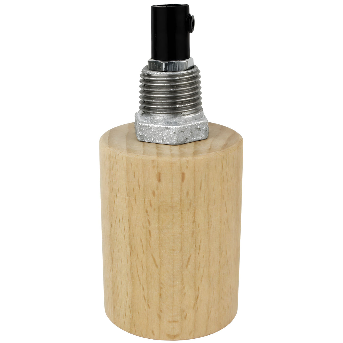 Zestaw oprawki E27 z naturalnego drewna na złączce z żeliwa ocynkowanego 1/2'' (15x21mm) z gwintem zewnętrznym