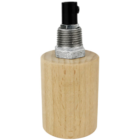 Zestaw oprawki E27 z naturalnego drewna na złączce z żeliwa ocynkowanego 1/2'' (15x21mm) z gwintem zewnętrznym