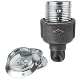 Zestaw oprawki E27 z błyszczącego metalu w kolorze srebrnym na złączce z czarnego żeliwa ekonomicznego 1/2'' (15x21mm) z gwintem zewnętrznym
