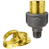 Zestaw oprawki E27 z błyszczącego metalu w kolorze mosiądzu na złączce z czarnego żeliwa ekonomicznego 1/2'' (15x21mm) z gwintem zewnętrznym