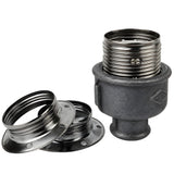 Zestaw oprawki E27 z błyszczącego metalu w kolorze czarnym na złączce z czarnego żeliwa ekonomicznego 1/2'' (15x21mm) z gwintem wewnętrznym