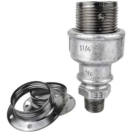 Zestaw oprawki E27 z błyszczącego metalu w kolorze czarnym na złączce z żeliwa ocynkowanego 1/2'' (15x21mm) z gwintem zewnętrznym