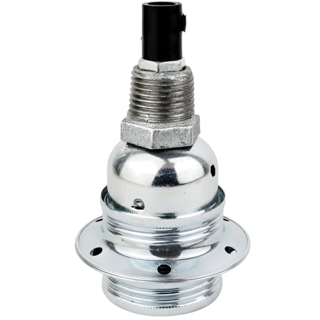 Zestaw oprawki E27 z błyszczącego metalu w kolorze srebrnym na złączce z żeliwa ocynkowanego 1/2'' (15x21mm) z gwintem zewnętrznym