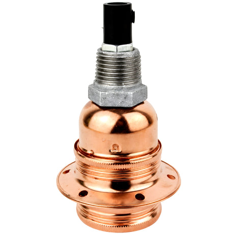 Zestaw oprawki E27 z błyszczącego metalu w kolorze miedzi na złączce z żeliwa ocynkowanego 1/2'' (15x21mm) z gwintem zewnętrznym