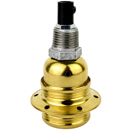 Zestaw oprawki E27 z błyszczącego metalu w kolorze mosiądzu na złączce z żeliwa ocynkowanego 1/2'' (15x21mm) z gwintem zewnętrznym