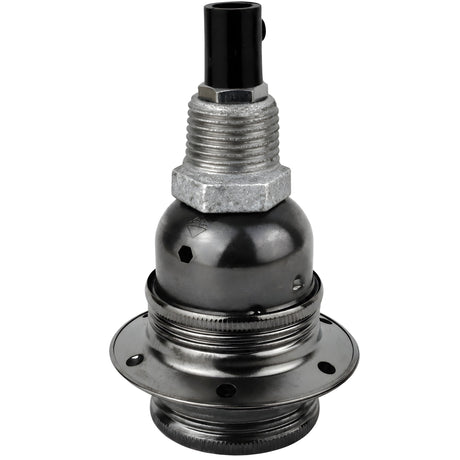 Zestaw oprawki E27 z błyszczącego metalu w kolorze czarnym na złączce z żeliwa ocynkowanego 1/2'' (15x21mm) z gwintem zewnętrznym