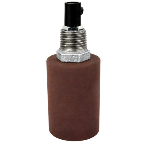 Zestaw oprawki E27 z gładkiego metalu w kolorze rdzawym na złączce z żeliwa ocynkowanego 1/2'' (15x21mm) z gwintem zewnętrznym
