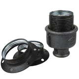 Zestaw oprawki E27 z matowego metalu w kolorze szarym na złączce z czarnego żeliwa ekonomicznego 1/2'' (15x21mm) z gwintem wewnętrznym
