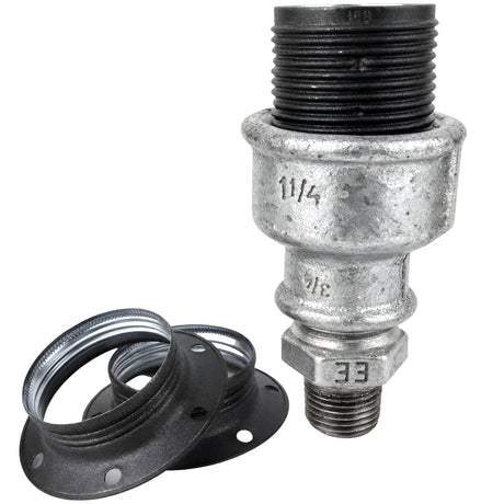 Zestaw oprawki E27 z matowego metalu w kolorze szarym na złączce z żeliwa ocynkowanego 1/2'' (15x21mm) z gwintem zewnętrznym