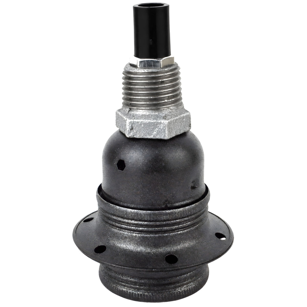 Zestaw oprawki E27 z matowego metalu w kolorze szarym na złączce z żeliwa ocynkowanego 1/2'' (15x21mm) z gwintem zewnętrznym