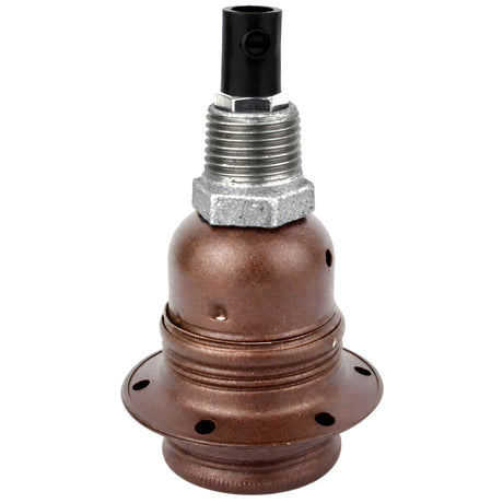 Zestaw oprawki E27 z matowego metalu w kolorze rdzawym na złączce z żeliwa ocynkowanego 1/2'' (15x21mm) z gwintem zewnętrznym