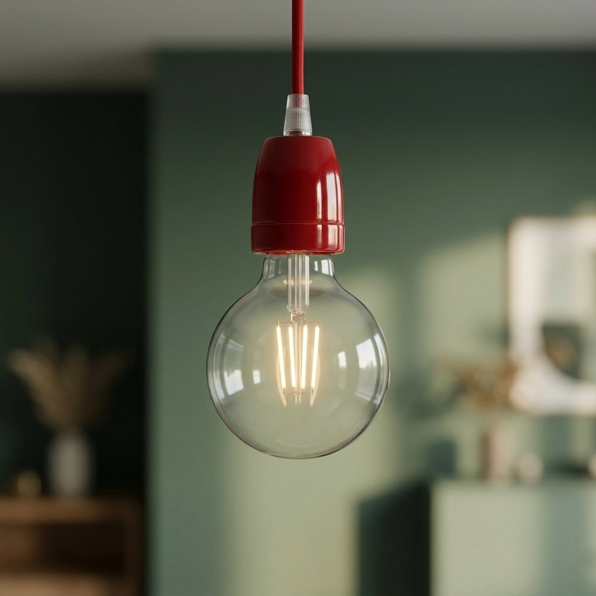 Oprawka E27 porcelanowa — Czerwony