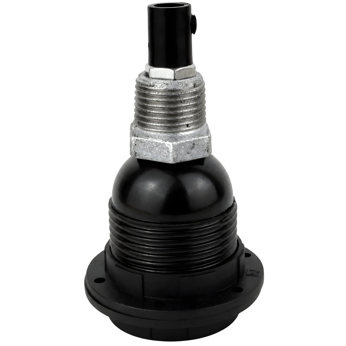 Zestaw oprawki E27 bakelitowej z pierścieniami na złączce z żeliwa ocynkowanego 1/2'' (15x21mm) z gwintem zewnętrznym