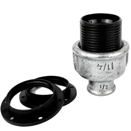 Zestaw oprawki E27 bakelitowej na złączce z żeliwa ocynkowanego 1/2'' (15x21mm) z gwintem wewnętrznym