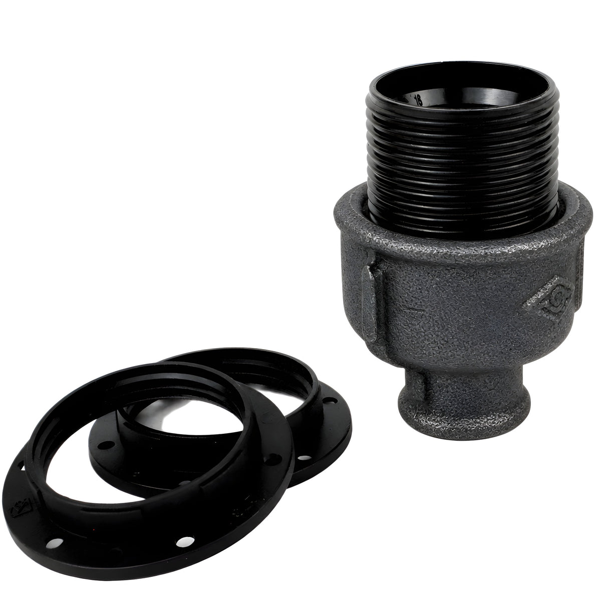 Zestaw oprawki E27 bakelitowej na złączce z czarnego żeliwa ekonomicznego 1/2'' (15x21mm) z gwintem wewnętrznym