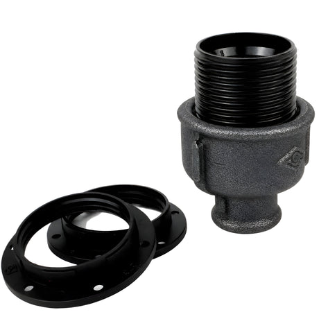 Zestaw oprawki E27 bakelitowej na złączce z czarnego żeliwa ekonomicznego 1/2'' (15x21mm) z gwintem wewnętrznym