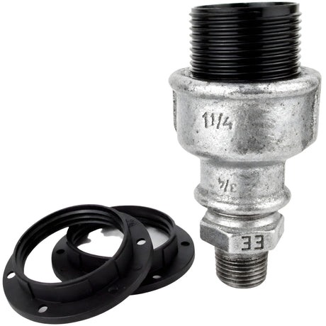 Zestaw oprawki E27 bakelitowej na złączce z żeliwa ocynkowanego 1/2'' (15x21mm) z gwintem zewnętrznym