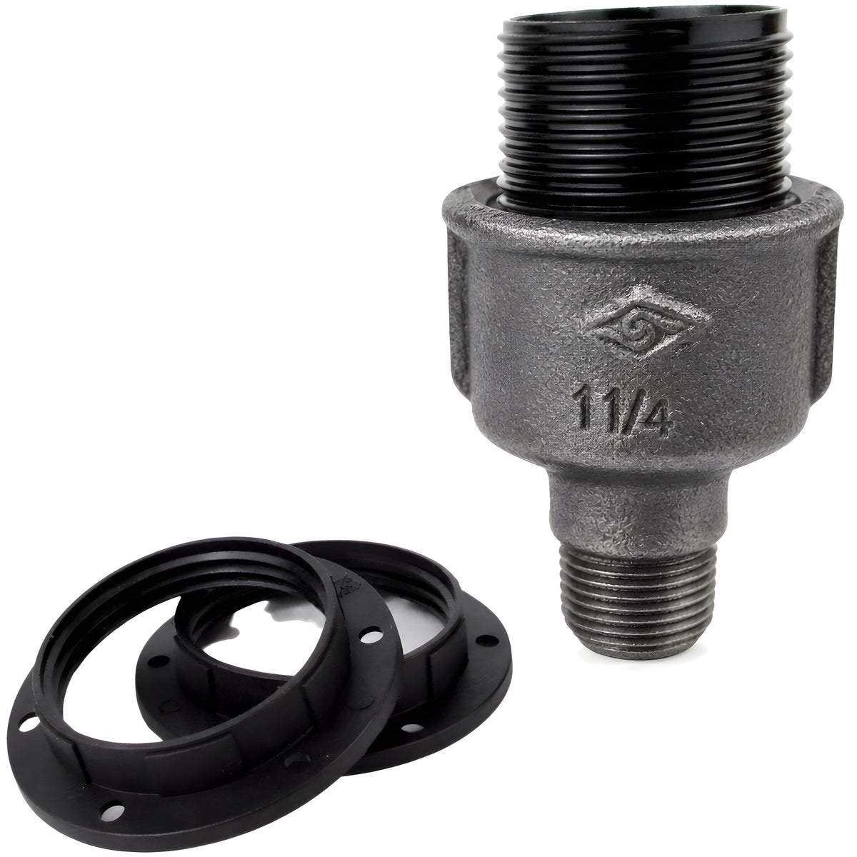 Zestaw oprawki E27 bakelitowej na złączce z czarnego żeliwa ekonomicznego 1/2'' (15x21mm) z gwintem zewnętrznym