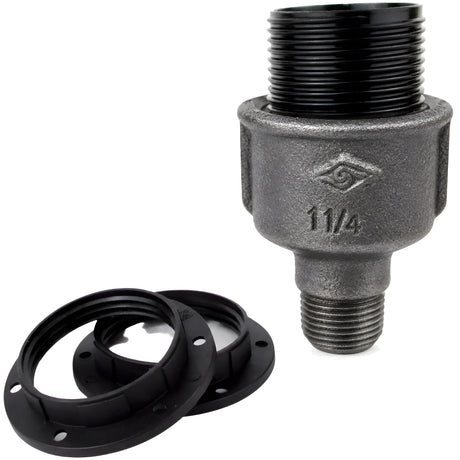 Zestaw oprawki E27 bakelitowej na złączce z czarnego żeliwa ekonomicznego 1/2'' (15x21mm) z gwintem zewnętrznym