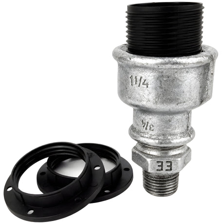 Zestaw oprawki E27 termoplastycznej na złączce z żeliwa ocynkowanego 1/2'' (15x21mm) z gwintem zewnętrznym