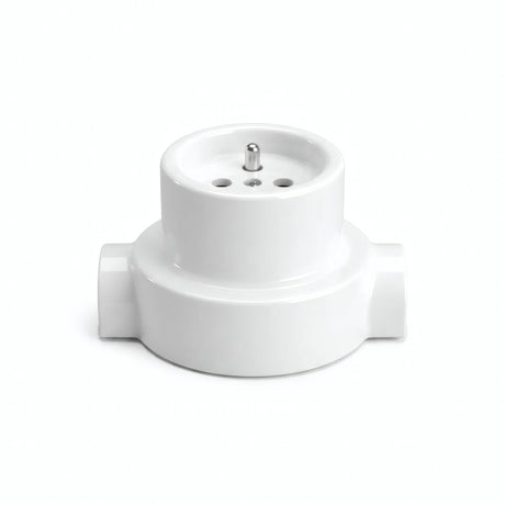 Zestaw: porcelanowe gniazdo ścienne i podstawa — Francuskie 2P+T 16 A / Biały / 2 wyjścia w linii