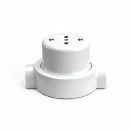 Zestaw: porcelanowe gniazdo ścienne i podstawa — Włoskie 2P+T 10/16 A / Biały / 2 wyjścia w linii