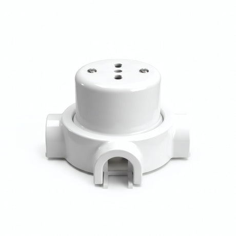 Zestaw: porcelanowe gniazdo ścienne i podstawa — Włoskie 2P+T 10/16 A / Biały / 3 wyjścia