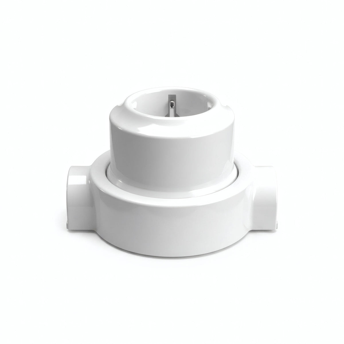 Zestaw: porcelanowe gniazdo ścienne i podstawa — Schuko 2P+T 16 A / Biały / 2 wyjścia w linii