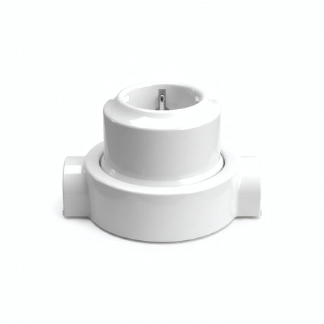 Zestaw: porcelanowe gniazdo ścienne i podstawa — Schuko 2P+T 16 A / Biały / 2 wyjścia w linii