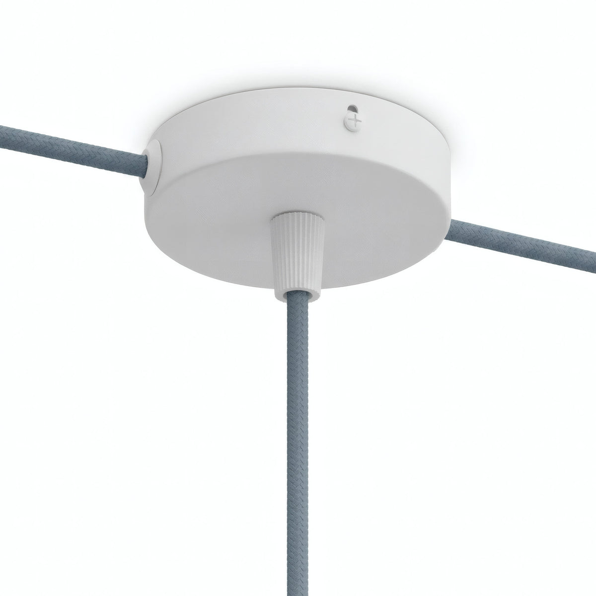 Mini rozeta cylindryczna z metalu, Ø 83 mm — 1 otwór centralny i 2 boczne / Stożkowy termoplastyczny / Biały matowy