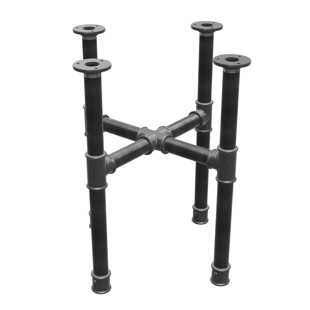 Podstawa stolika kawowego, nogi krzyżakowe, żeliwo i stal Ø 34 mm, 46 × 46 cm, wysokość 52 cm