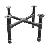 Podstawa stolika kawowego, nogi krzyżakowe, żeliwo i stal Ø 34 mm, 56 × 56 cm, wysokość 32 cm