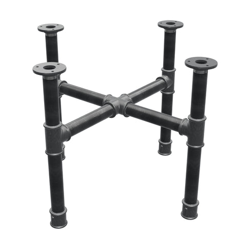 Podstawa stolika kawowego, nogi krzyżakowe, żeliwo i stal Ø 34 mm, 56 × 56 cm, wysokość 42 cm