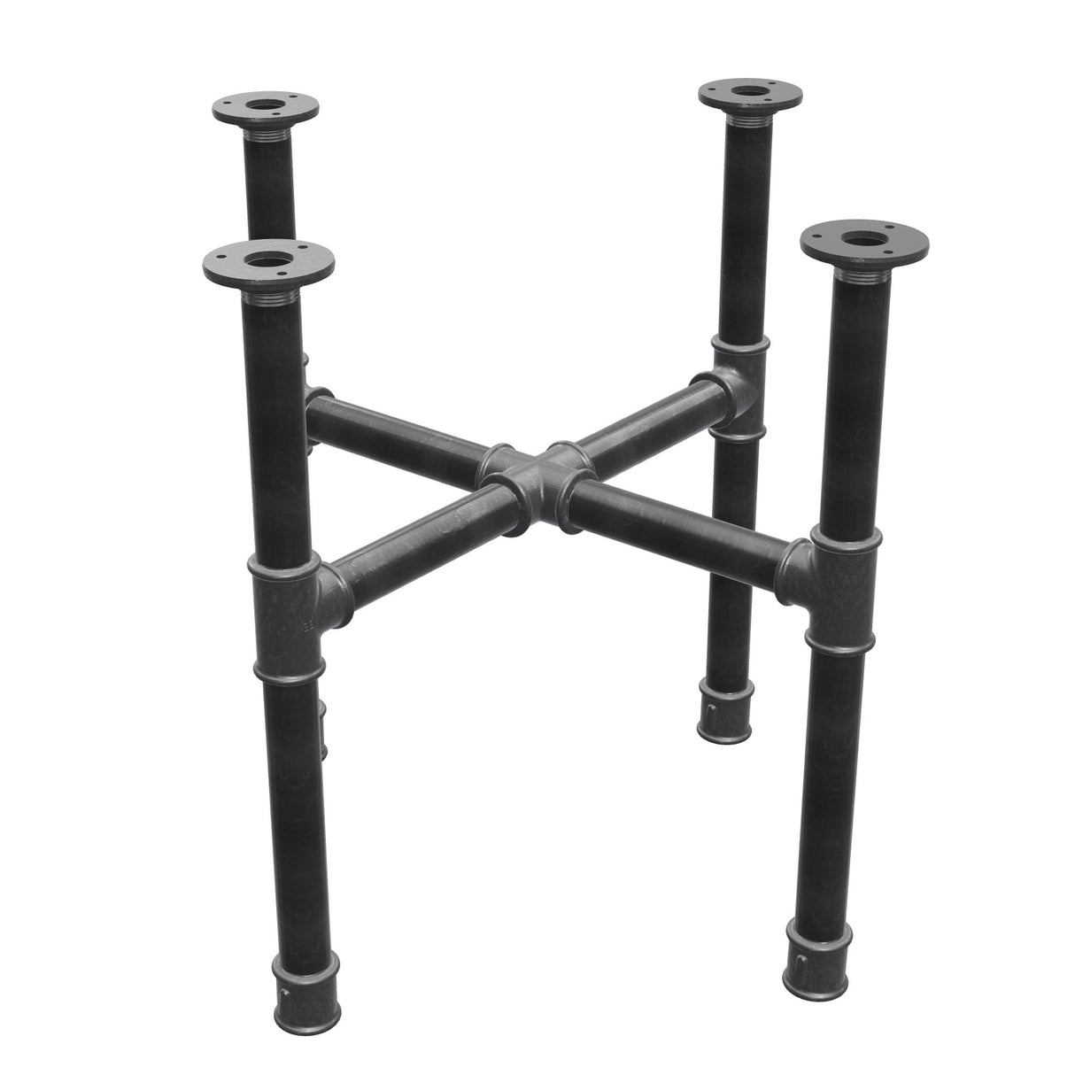 Podstawa stolika kawowego, nogi krzyżakowe, żeliwo i stal Ø 34 mm, 56 × 56 cm, wysokość 52 cm