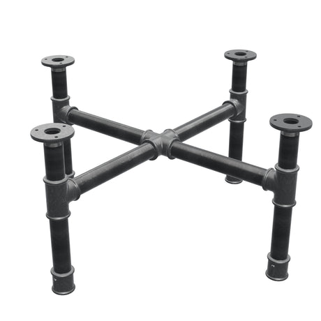 Podstawa stolika kawowego, nogi krzyżakowe, żeliwo i stal Ø 34 mm, 66 × 66 cm, wysokość 32 cm