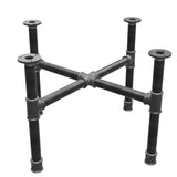 Podstawa stolika kawowego, nogi krzyżakowe, żeliwo i stal Ø 34 mm, 66 × 66 cm, wysokość 42 cm