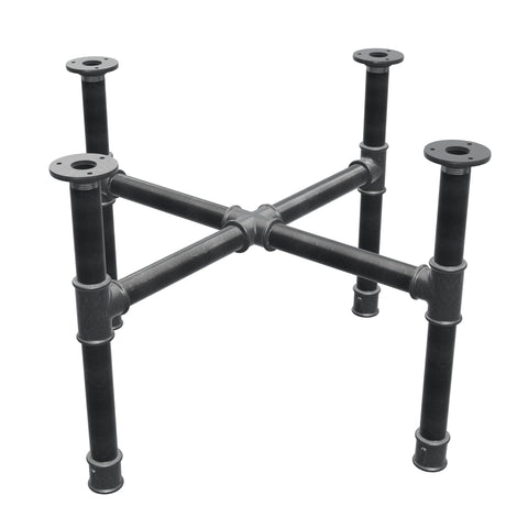 Podstawa stolika kawowego, nogi krzyżakowe, żeliwo i stal Ø 34 mm, 66 × 66 cm, wysokość 42 cm