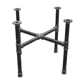 Podstawa stolika kawowego, nogi krzyżakowe, żeliwo i stal Ø 34 mm, 66 × 66 cm, wysokość 52 cm