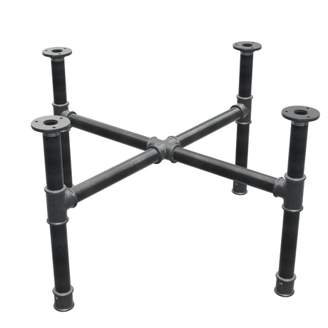 Podstawa stolika kawowego, nogi krzyżakowe, żeliwo i stal Ø 34 mm, 76 × 76 cm, wysokość 42 cm