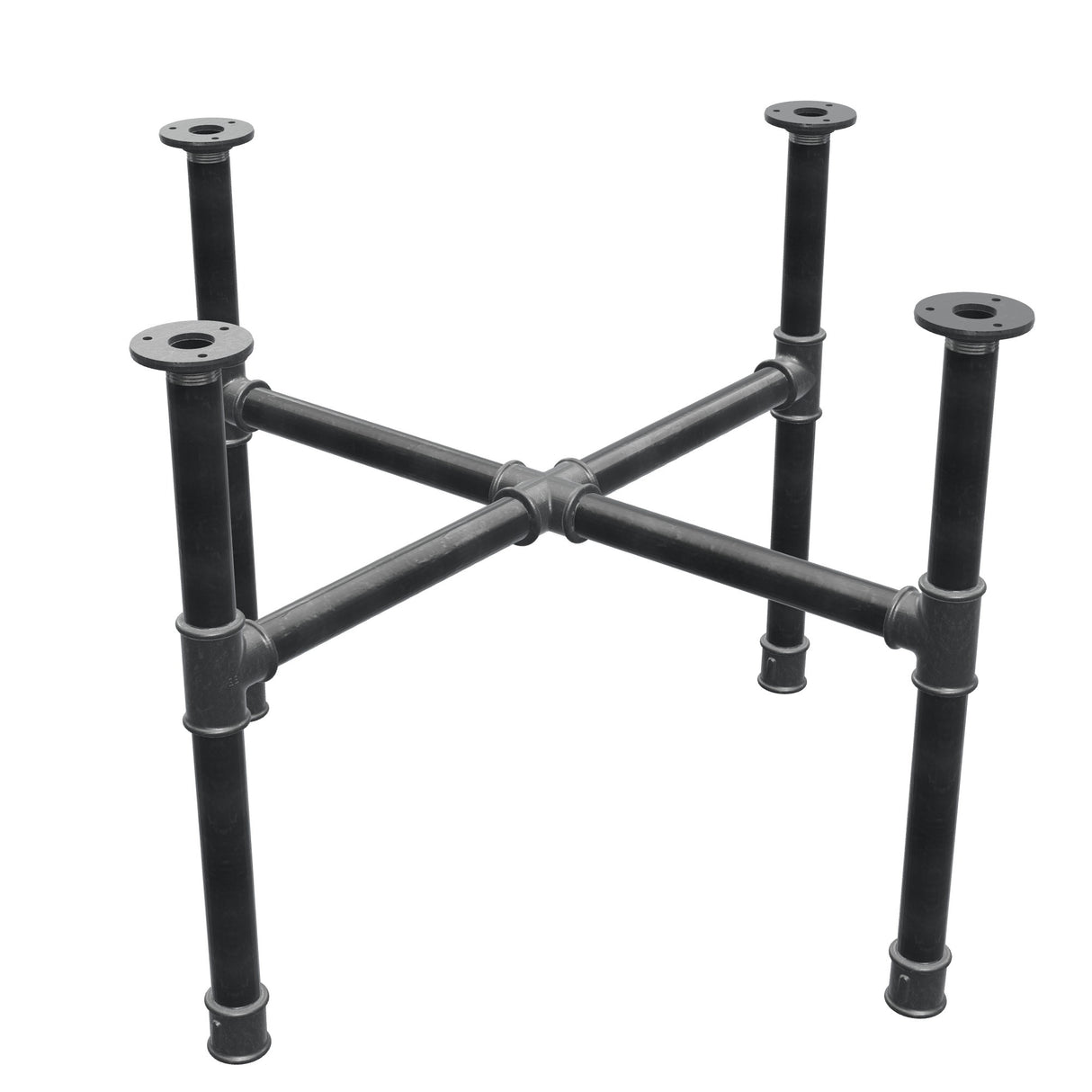 Podstawa stolika kawowego, nogi krzyżakowe, żeliwo i stal Ø 34 mm, 76 × 76 cm, wysokość 52 cm