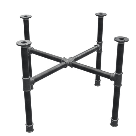 Podstawa stolika kawowego, nogi krzyżakowe, żeliwo i stal Ø 34 mm, 76 × 76 cm, wysokość 52 cm