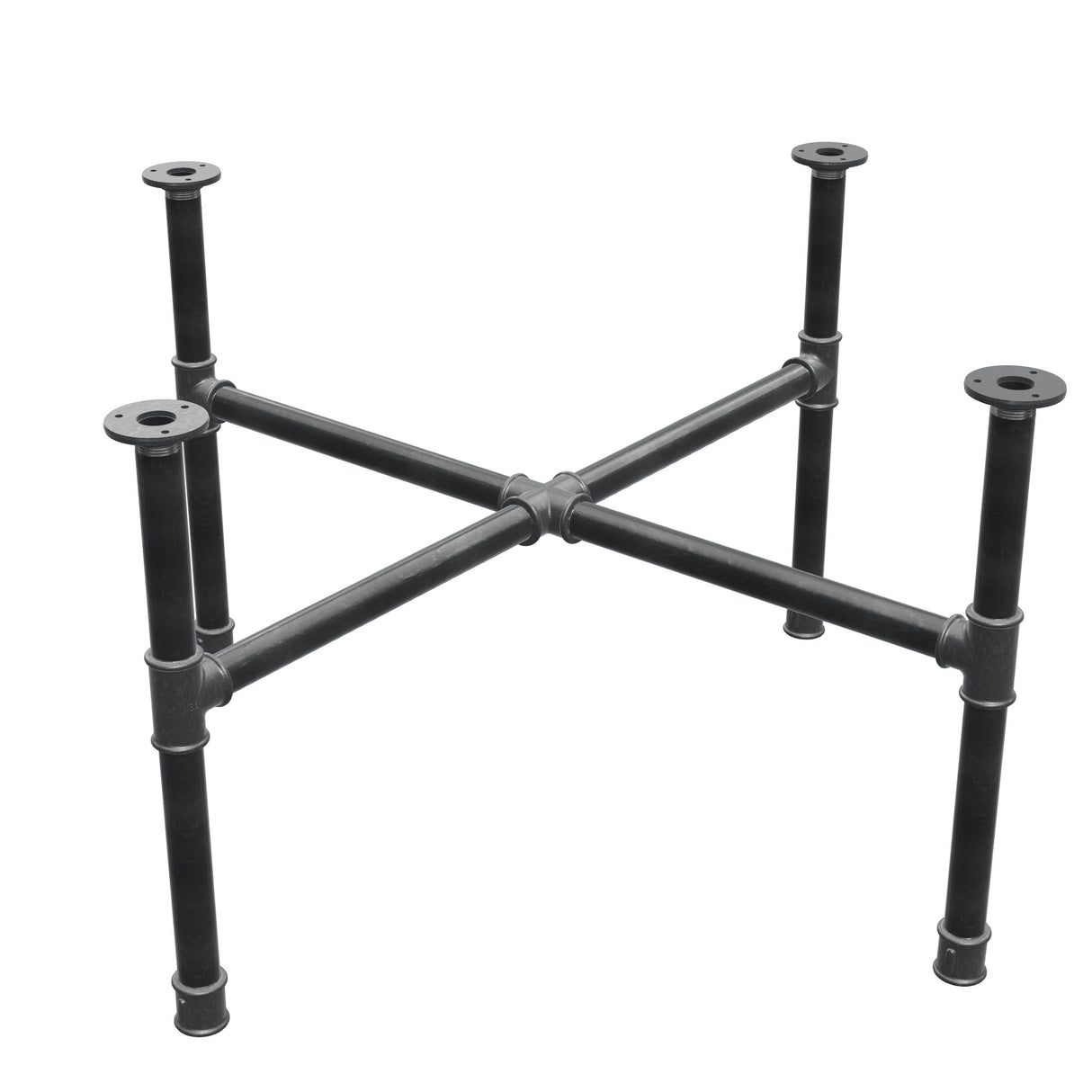Podstawa stolika kawowego, nogi krzyżakowe, żeliwo i stal Ø 34 mm, 96 × 96 cm, wysokość 52 cm