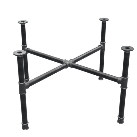 Podstawa stolika kawowego, nogi krzyżakowe, żeliwo i stal Ø 34 mm, 96 × 96 cm, wysokość 52 cm