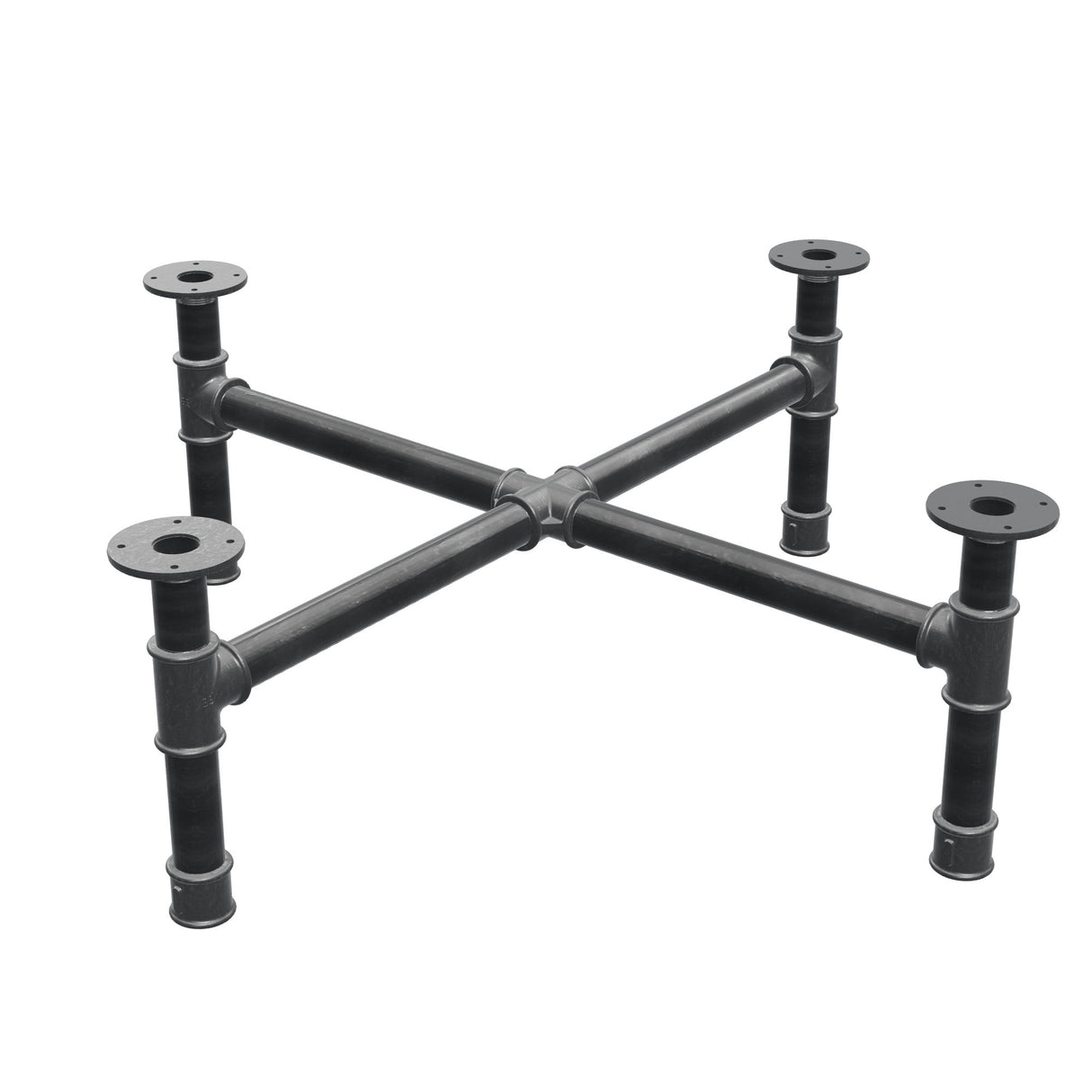 Podstawa stolika kawowego, nogi krzyżakowe, żeliwo i stal Ø 42 mm, 101 × 101 cm, wysokość 34 cm