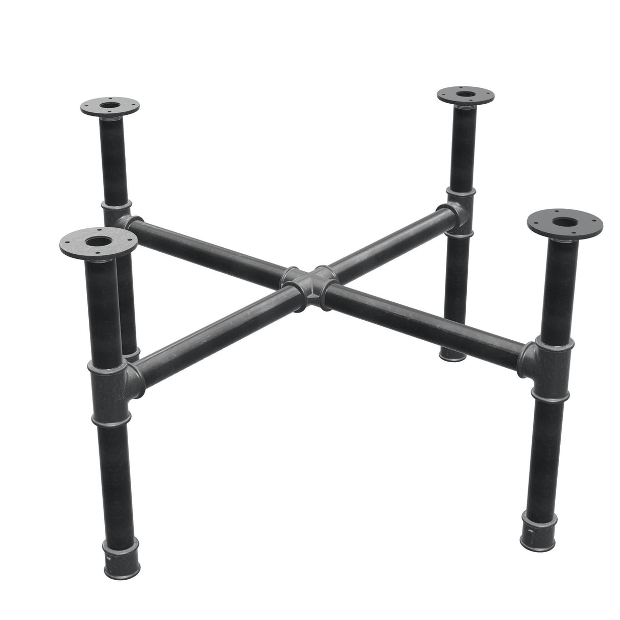 Podstawa stolika kawowego, nogi krzyżakowe, żeliwo i stal Ø 42 mm, 101 × 101 cm, wysokość 54 cm