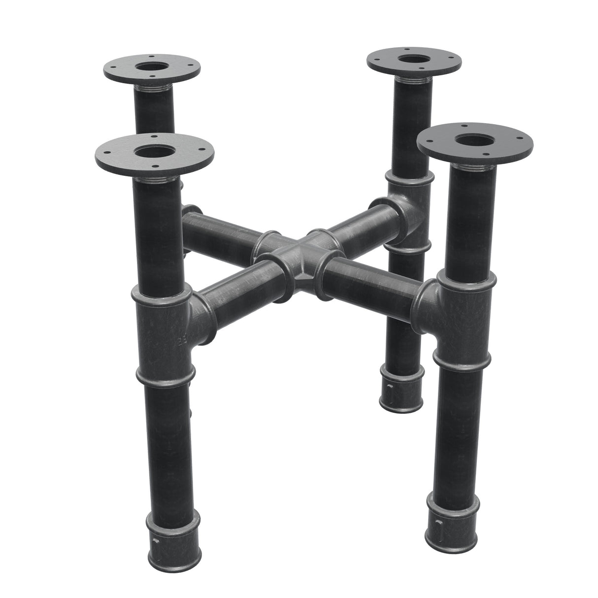 Podstawa stolika kawowego, nogi krzyżakowe, żeliwo i stal Ø 42 mm, 51 × 51 cm, wysokość 44 cm